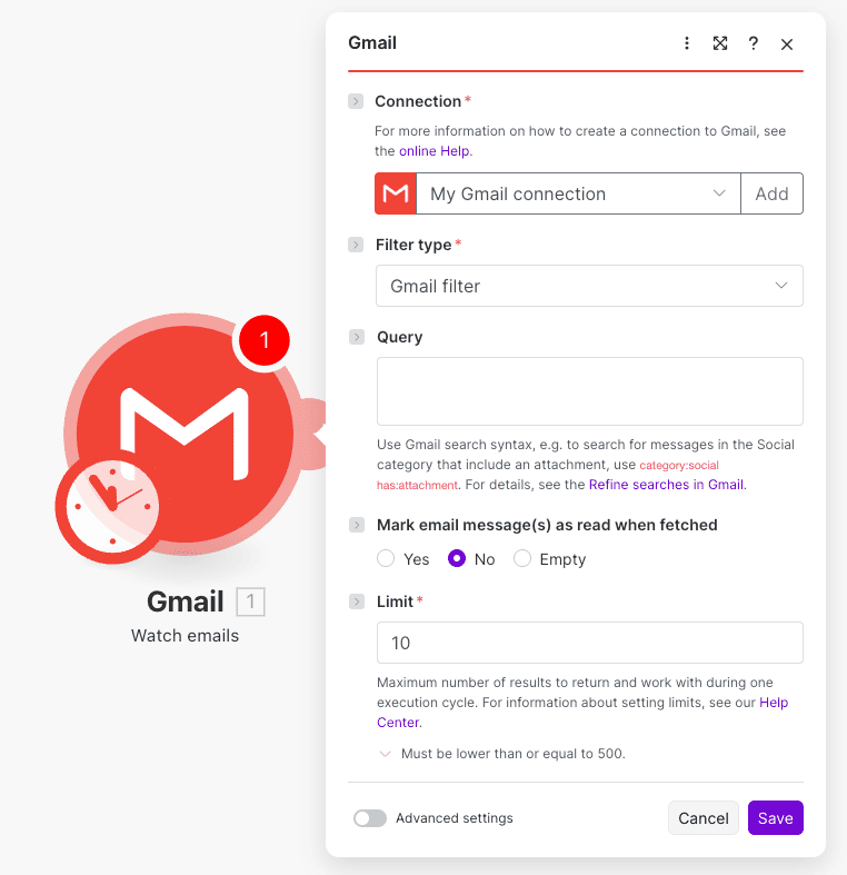 Watch emails