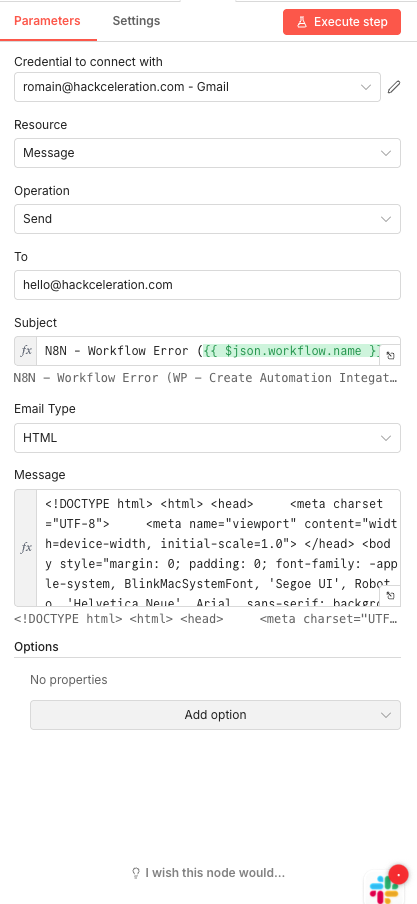 Configure the Error Trigger Node